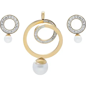 Souprava šperků Doria Set z oceli zlatý s krystalky a perličkou K174