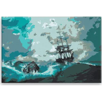 Dětské zboží Malování podle čísel - Divoká bouře na moři - 60x40 cm, bez dřevěného rámu - CZ výroba