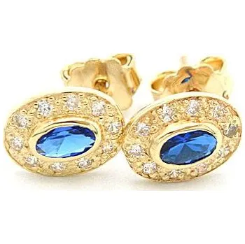 Náušnice Zlaté náušnice s modrým kamenem a zirkony 1,60g