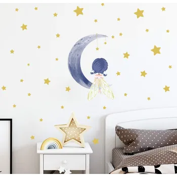 Samolepící dekorace Samolepka na zeď "Víla na měsíci" 96x81cm
