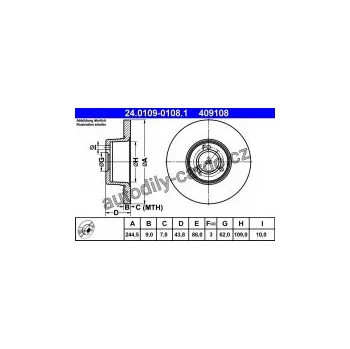 Brzdový kotouč Brzdový kotouč ATE 24.0109-0108 (AT 409108) - CITROËN