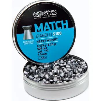 Diabolka JSB | Blue Match Diabolo S100 - Hmotnost 0,535g / 8,26gr, Průměr 4,500 mm, Balení obsahuje 500 kusů diabolek