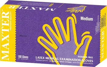 Vyšetřovací rukavice MAXTER GLOVE MANUFACTURING Latexové rukavice bez pudru 100 ks M