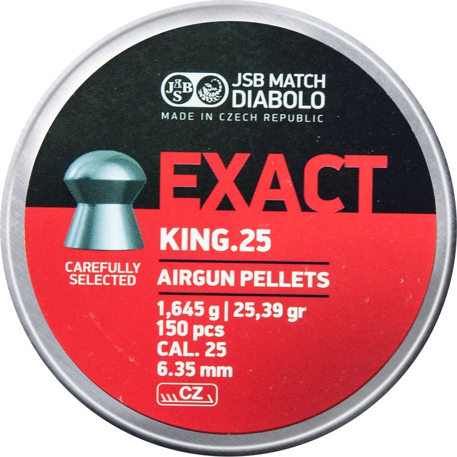 JSB Diabolo Exact King cal .25 - Hmotnost 1,645 g, Průměr 6,350 mm, Balení obsahuje 150 kusů diabolek