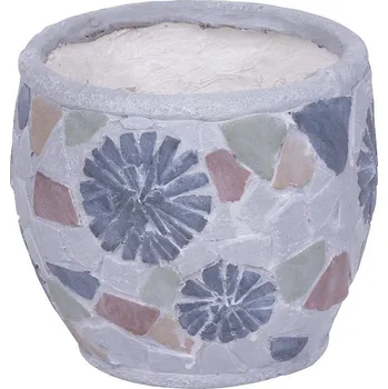 Květináč Dekorace , Květináč s mozaikou, světlý, šedý, keramika, 22x22x19 cm