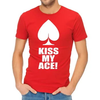 Pánské tričko Pokerové Tričko - Kiss my ace, Barva látky tyrkysová modrá, Střih Dámsky, Velikost XXXL (Pouze UNISEX / pánský střih)
