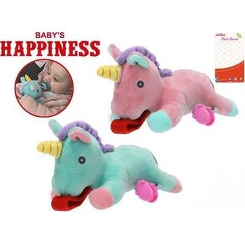 plyšák Jednorožec plyšový 17cm na dudlík Baby's Happiness pískací 0m+ 2barvy na kartě v sáčku