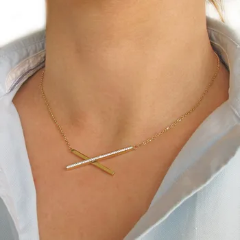 Náhrdelník Dámský ocelový zlacený náhrdelník se Swarovski křišťály Gold