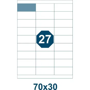 Samolepící etiketa Samolepicí etikety, délka 70 mm, šířka 30 mm, 27 ks na archu A4, 100 listů/bal.