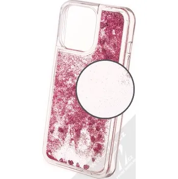 Pouzdro na mobilní telefon 1Mcz Liquid Heart Sparkle ochranný kryt s přesýpacím efektem třpytek pro Apple iPhone 13 Pro světle růžová (light pink)