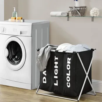 Úložný box Třídílný koš na prádlo 115 L | černý