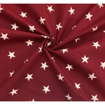 Bavlněné plátno hvězdy bílé na bordó