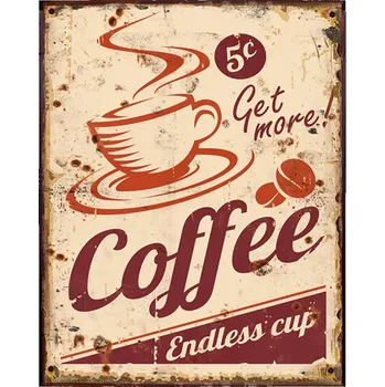 Plechová cedule Béžová nástěnná kovová cedule Coffee - 20*1*25 cm