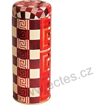 Dóza na potraviny LABYRINT červená plechová dóza na čaj 3015 abstraktní motiv čtverců a ornamentů