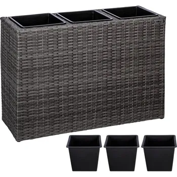 Květináč Široký květináč obdélníkový se 3 vyjímatelnými nádobami venkovní + vnitřní, šedý, 83x30,5x60 cm