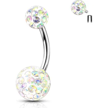 Piercing Piercingate Piercing do pupíku - kuličky s kamínky PBK00186 - Barva/Motiv: Duhová, Délka tyčky: 10 mm, Kuličky: 5/8 mm, Průměr tyčky: 1,6 mm