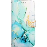 Mramorové flipové pouzdro z PU kůže pro iPhone 13 Pro Max - tyrkysové
