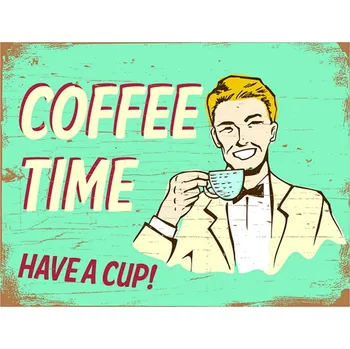 Plechová cedule Zelená nástěnná kovová cedule Coffee Time - 33*1*25 cm
