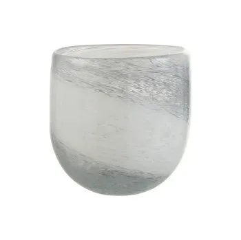 Svícen Bílo šedý pruhovaný skleněný svícen Denim S - 10,5*10,5*10 cm