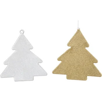 Vánoční dekorace 2 ks dekorativní ozdoby stromečku v bílé a zlaté barvě - 13*0,5*13 cm