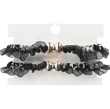 Vlasová gumička se zlatou mašličkou, ozdobená černou krajkou -2 ks 8000297