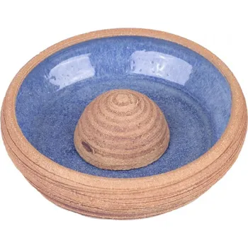 Napáječka pro ptáka Pleva - Keramické pítko pro hmyz a ptáky, modrá glazura, s úlem, průměr 18 cm