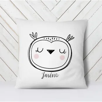 Dekorativní polštářek Domovi Bílý polštář s vlastním jménem Sova 40x40