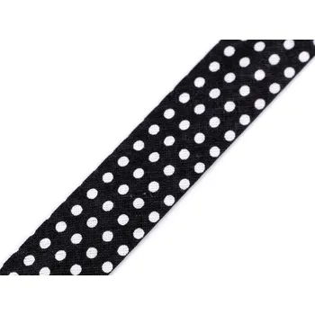 Šikmý proužek bavlněný puntík, káro, hvězdy, jemný proužek šíře 20 mm zažehlený, barva 380798/2 černá puntíky