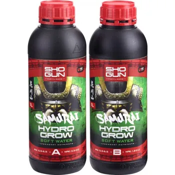 Hnojivo Shogun Samurai Hydro Grow A+B 1L měkká voda (SHOGUN Samurai Hydro je kompletní dvousložková hydroponická výživa, která konkuruje všem ostatním. Obsahuje rafinované, přesně formulované složky, které zajišťují úžasný vegetativní a kvetoucí vývoj rostlin. Pr
