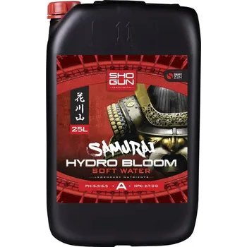Hnojivo Shogun Samurai Hydro Bloom A+B 25L měkká voda (SHOGUN Samurai Hydro je kompletní dvousložková hydroponická výživa, která konkuruje všem ostatním. Obsahuje rafinované, přesně formulované složky, které zajišťují úžasný vegetativní a kvetoucí vývoj rostlin.)
