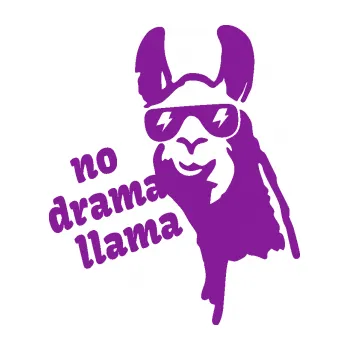 Polep vozidla SAMOLEPKA Lama 005 no drama llama (14 - fialová) NA AUTO, NÁLEPKA, FÓLIE, POLEP, TUNING, VLASTNÍ TEXT, TISK, AUTOSAMOLEPKY.cz, POLEPY, OBRÁZEK, LOGO, SAMOLEPKY