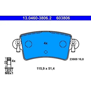 Brzdová destička Sada brzdových destiček, kotoučová brzda ATE 13.0460-3806.2