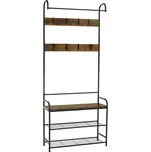 Věšák s botníkem KELAM, černý kov a rustikální MDF, 79x32x185 cm