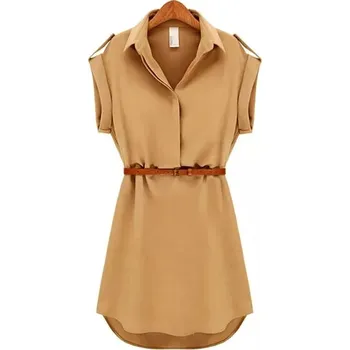 Dámské šaty Čína Dámské ležérní šifonové šaty košilového vzhledu s páskem Barva: Žlutá, Velikost: XL