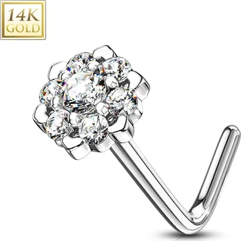 Piercing Šperky4U Zlatý piercing do nosu kytička - čiré zirkony, Au 585/1000 - ZL01197C-WG