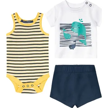 lupilu® Chlapecká letní souprava BIO, 3dílná (bílá / žlutá / navy modrá, 62/68)