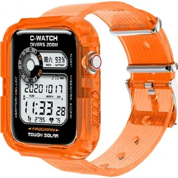 Pouzdro na mobilní telefon Pouzdro s transparentním řemínkem pro Apple Watch 45mm / 44mm / 42mm - oranžové