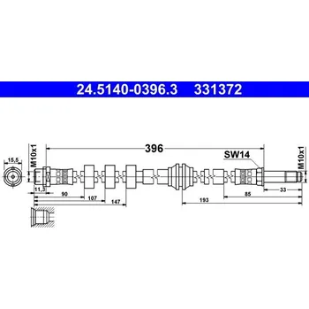 Brzdový systém Brzdová hadice ATE 24.5140-0396.3