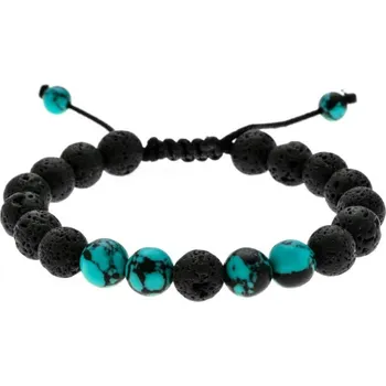 Náramek Trendy Náramek z lávových kamenů se syntetickým tyrkysem - zeleno černý