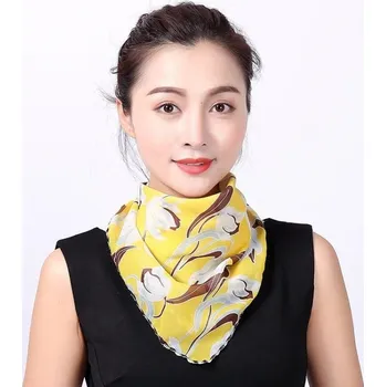 Šátek Fashionstyle Šátek / Rouška - žlutý s bílo hnědými květy