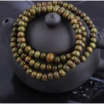 Náramek Trendy Buddhistický náramek ze Santalového dřeva - Jantarově zelený