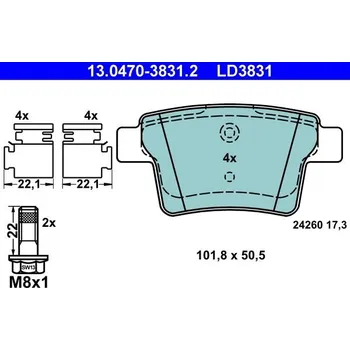 Brzdová destička Sada brzdových destiček, kotoučová brzda ATE 13.0470-3831.2