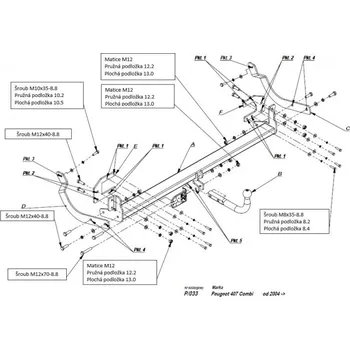 Tažné zařízení Tažné zařízení Peugeot 407 Kombi (2004 - 2008) (5662)