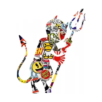 Samolepicí dekorace na vozidlo Čert 004 pravá šibal s vidlemi (83 - Sticker bomb) SAMOLEPKA NA AUTO, NÁLEPKA, FÓLIE, POLEP, TUNING, VLASTNÍ TEXT, TISK, AUTOSAMOLEPKY.cz, POLEPY, OBRÁZEK, LOGO, 3D STICKERS