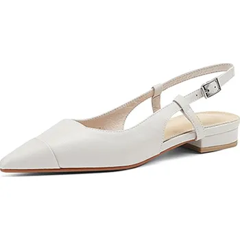 Dámské lodičky Špičaté lodičky s páskem vzadu, pravá kůže - Beige 40 Barva: Béžová, Velikost: 40