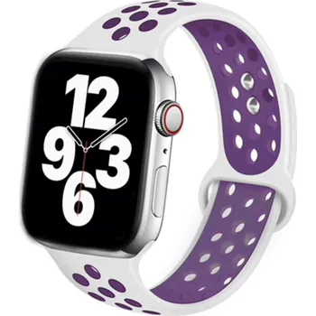 Příslušenství k chytrým hodinkám Silikonový sportovní řemínek pro Apple Watch 42/44/45/46/49mm Barva: Bílá/fialová, Typ: 14