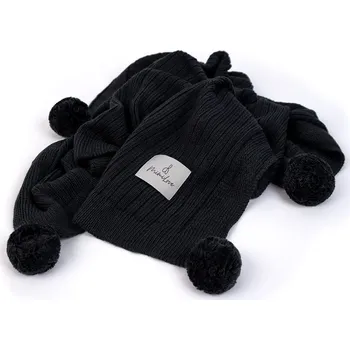 Dětská deka Mimilove Bambusová dečka s bambulkami Tmavě grafitová