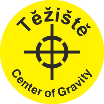 Značení Těžiště symbol + text samolepící vinylová fólie 100 x 100 mm