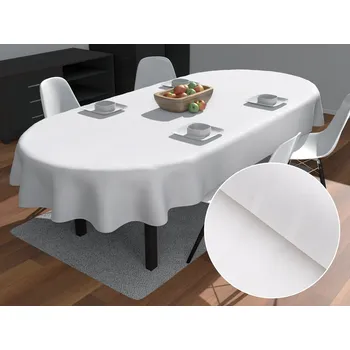 ubrus Velký damaškový oválný ubrus DM-002 Bílý - proužky 6 a 24 mm 160x200 cm