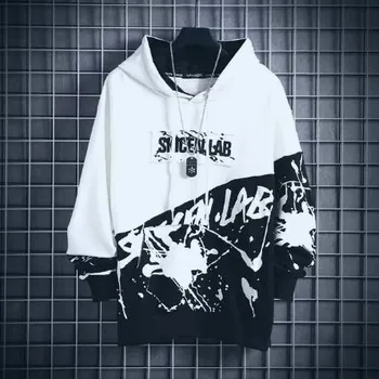 Chlapecký svetr Chlapecká mikina ve stylu Hip Hop s kapucí, Skicen Lab Barva: bílo-černá, Velikost: L